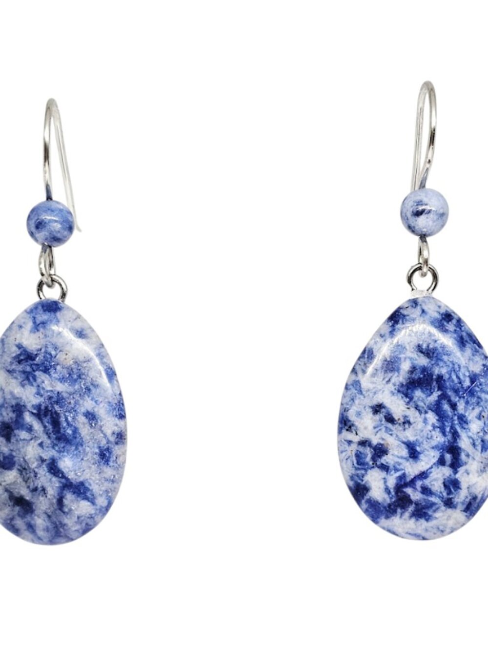 Blue Sodalite Teardrop Gemstone Silver Boho Dangle Earrings